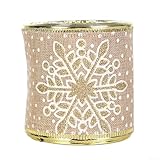 Cinta de Navidad de lino sintético de 6 m de ancho con ribete dorado y plateado para envolver vacaciones, decoración de árbol y corona, bodas y decoración de fiestas (2)