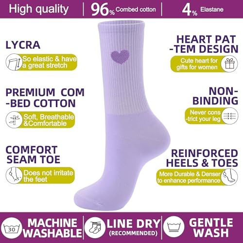 Image of inhees Women's Cotton Crew Socks - 6Pairs Above Ankle Fun Cute Heart Bootie Dress Socks - Gifts for Mother /Her