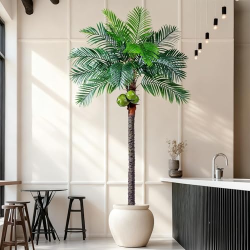 Erimda 30-Year Factory Faux Coconut Tree - 8.2FT Faux Palm Tree Realistic Thick Trunk & Heavy Duty...