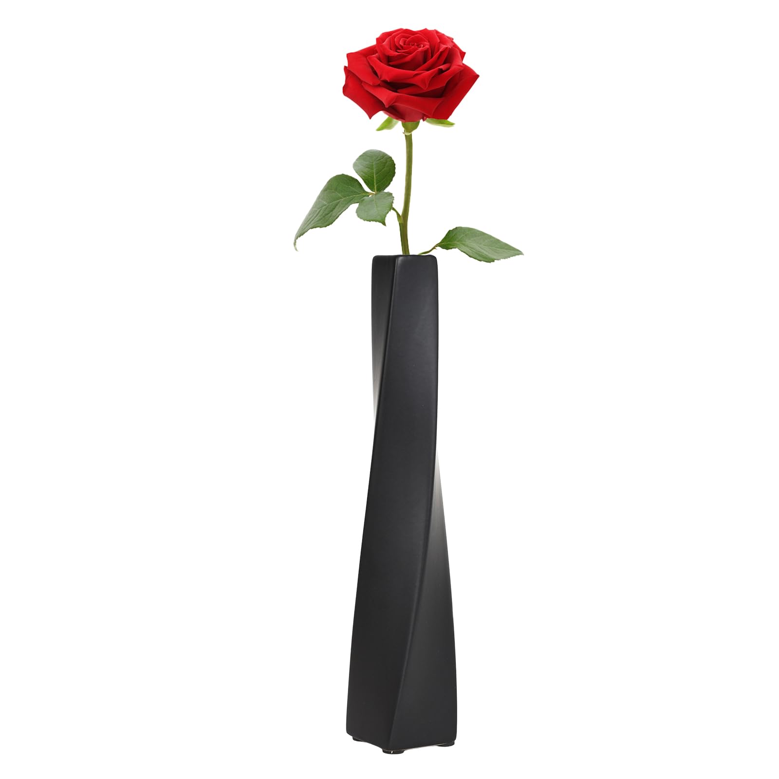 Cerámico Geométrico Negro de 24cm- Decoración Minimalista Moderna para Hogar y Oficina - Jarrón de Flores Elegante -Jarrón Decorativo para Mesas y Estantes para Mesa, Hogar, Oficina,(Negro)