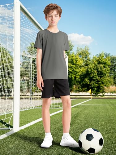 Poroka 5 Pack UPF 50+ Youth Boy Lightweight Mesh Quick Dry Athletic Performance T-Shirt Moisture Wicking Active Workout Shirt3