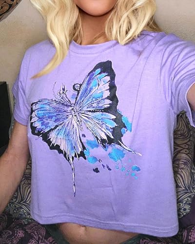 Image of Womens Summer Crop Tops Short Sleeve Round Neck T-Shirts Loose Fit Casual Blouse 2026