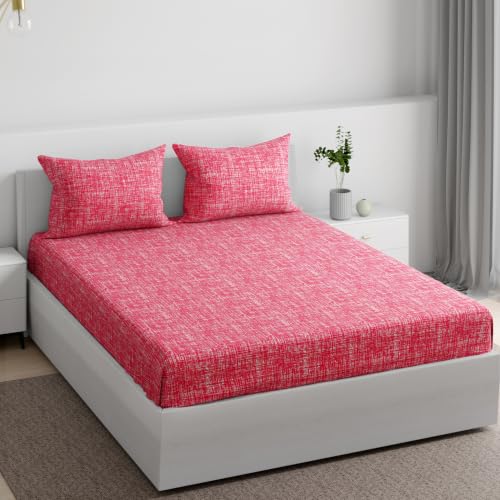 Image of Wakefit 100% Cotton 160 TC Fitted Bedsheet with 2 Pillow Covers | Carlos King, 72 inch x 72 inch, Carlos | 1.83m x 1.83m