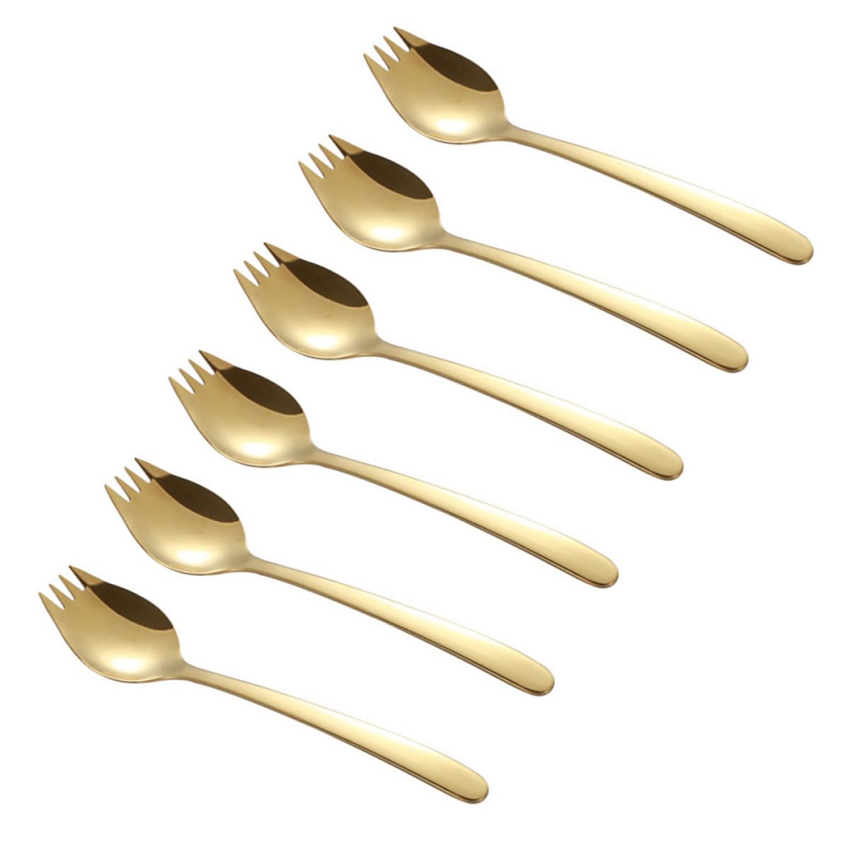 STOBAZA 6pcs Gold Stainless Steel Fork and Spoon Set Multifunctional Noodle Salad Forkware Restaurant Home Dinnerware