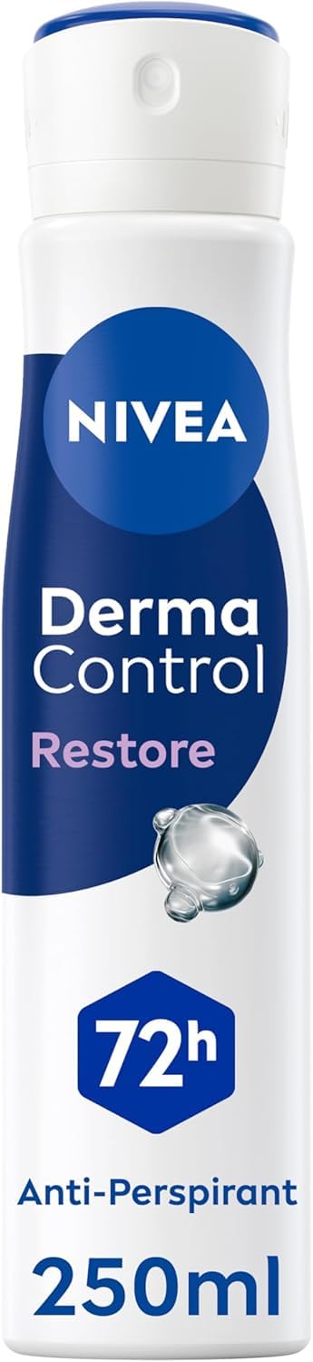 NIVEA Derma Control Restore Spray (250ml), 72H Anti-Perspirant Spray with Hyaluronic Acid and Vitamin E, Hypoallergenic Deodorant for Sensitive Skin