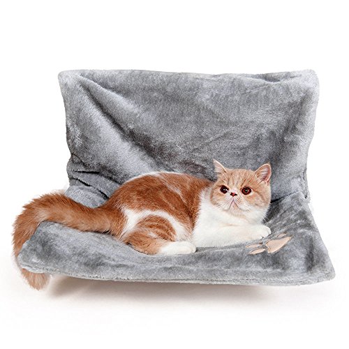 Ducomi Warmy Cuccia Gatto Termosifone - 46 x 30 cm - Amaca da Calorifero per Cuccioli e Gatti fino a 5 Kg - Letto da Appendere al Radiatore con Morbida e Calda Coperta di Peluche Felpata (Grey)
