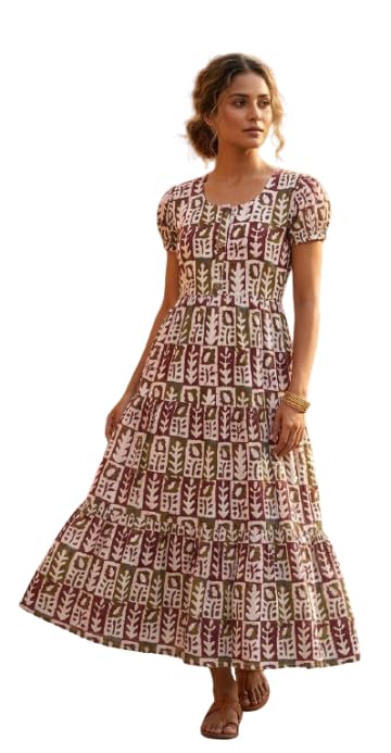 Hand Block Printed Midi Gown.-image-15
