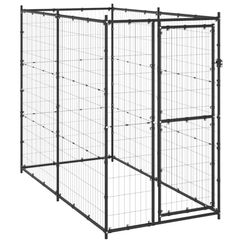 Black Powder-Coated Steel Outdoor Dog Kennel, Durable Large Pet Enclosure for Big Dogs, 86.6 x 43.3 x 70.9 Inch Secure Backyard Exercise Space for Golden Retrievers, German Shepherds
