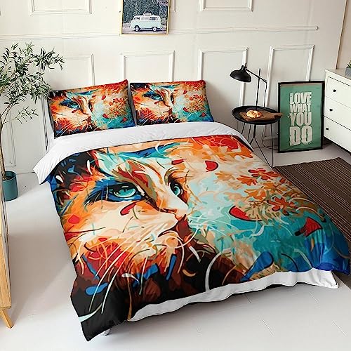 Housse de couette chat parure de lit microfibre 200x200 lavable machine lit double - 7