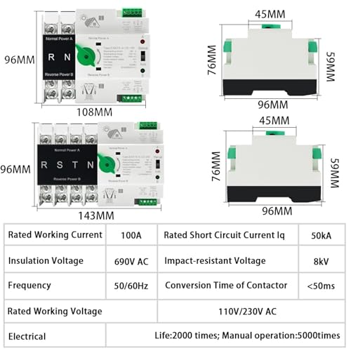ATS inverseur de source automatique PV onduleur double puissance sans coupure 2P - 2