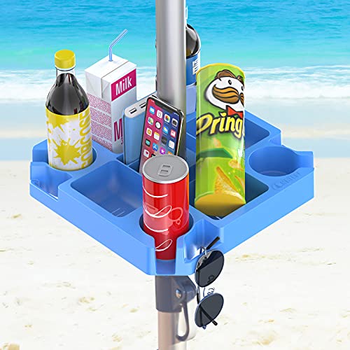 Keten 16" Beach Umbrella Table Tray With 4 Cup Holders, 4 Snack Compartments, 4 Sunglasses Holes, 4 Phone Slots, Umbrella Table For Beach, Patio, Garden, Swimming Pool #TOP5