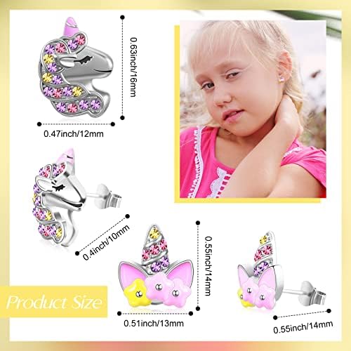 Unicorn Earrings for Girls 2 Pairs Silver Color Unicorn Stud Earrings Flower Horn Unicorn Colorful Rhinestone Unicorn Earrings Cute Jewelry Birthday Party Gifts for Girls Daughter Girlfriend