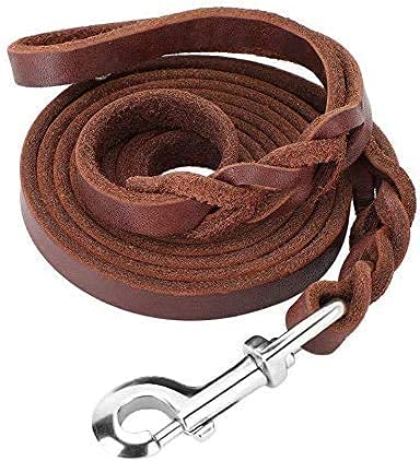 Hundur Store Leather Dog Leash - Braided Leather Dog Leashes - Dog Training Leash - Heavy Duty Military Grade?Training & Walking 10 ft by 14mm (10 Feet, Brown)