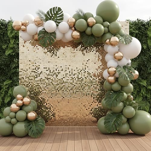 Image of RUBFAC 135pcs Sage Green Balloons, Latex Olive Dusty Green Balloon Different Sizes 18 12 10 5 Inch for Garland Arch Birthday Party Graduation Baby Shower Wedding Safari Jungle Boho Decoration