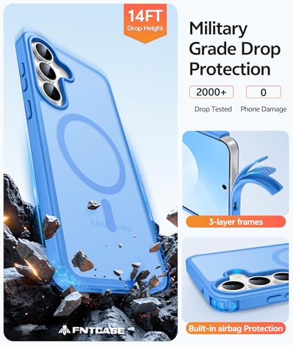 Image of FNTCASE for Samsung Galaxy S25 FE Case: Magnetic Translucent Matte Military Grade Drop Proof Protection Cell Phone Cover - Slim Rugged Durable Shockproof Protective S25Fe Cases (Ice Blue-6.7 inch)