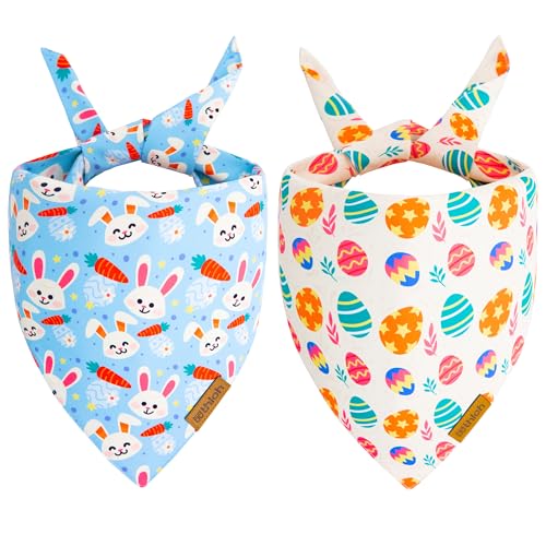 THLOH Easter Dog Bandanas 2 Pack - Reversible Pet Scarf for Boy and Girl Spring Pet Accessory Holiday Bandana for Medium and Large Dogs (Large)