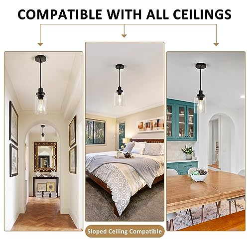 Wimisom Industrial Pendant Lighting, Modern Clear Glass Shade Farmhouse Adjustable Hanging Light Fixtures For Kitchen Island Living Room Bedroom Hallway thumb #5