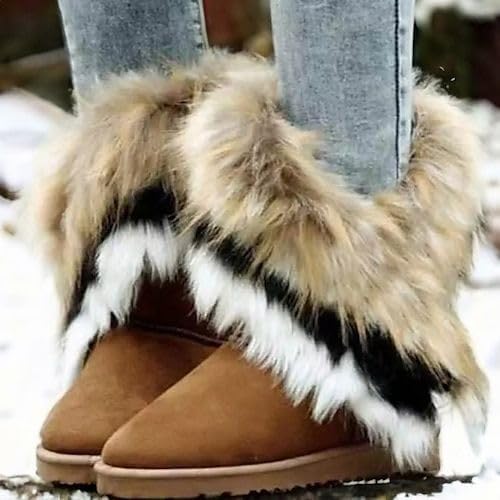 Gaorui Warm Fur Winter Boots For Women - Stylish Womens Winter Boots Mid Calf Ankle Boots Faux Fur Tassel Shoes | Image 2
