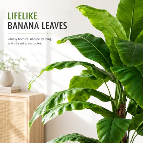 Image of 9ft Extra Tall Artificial Banana Tree, Fake Banana Leaf Plant with 24 Faux Banana Leaves, Perfect for Home Indoor Outdoor Patio Office Tropical Decor