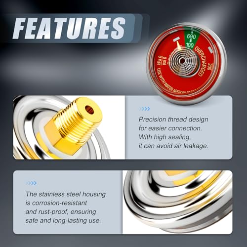 MEANLIN MEASURE 20PCS 0~100Psi Water Fire Extinguisher Gauge, Stainless Steel Pressure Gauge 1/8" NPT Clear Dial for Portable Water Fire Extinguishers, Fits Amerex, Ansul, Badger by MEANLIN MEASURE - Image 5