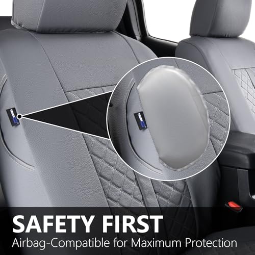 Image of Truckiipa Tacoma Leather Seat Covers Front Pickup Truck Seat Covers Custom Fit for 2005-2015 Toyota Tacoma Double Crew Cab, Front Pair, Gray
