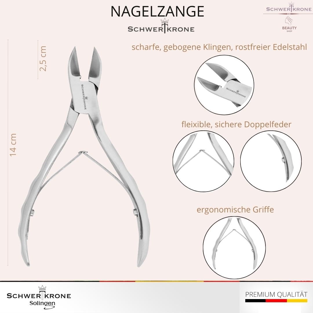 Schwertkrone Cążki do paznokci ze stali nierdzewnej 14 cm z ostrym i gładkim cięciem do paznokci stóp i palców z etui