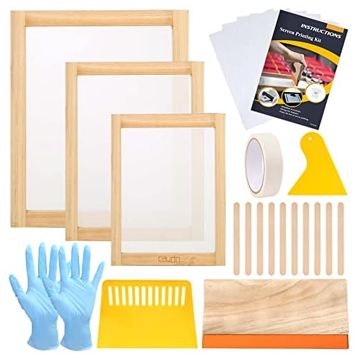 Caydo 24 Pieces Screen Printing Kit, Include 3 Sizes Wood Silk Screen Printing Frame with 110 Mesh, Screen Printing Squeegees, Transparency Inkjet Film, Masking Tape