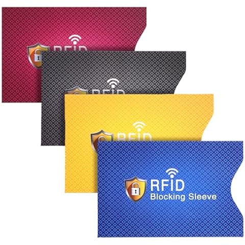 LONMATO RFID blocking sleeves, 4 Pcs RFID Card Holder Blocking Sleeves Credit Card Protector Identity Cover, Electronic Theft Prevention Slim Profile RFID Blocking Sleeve for Office Outdoor Travel Cover