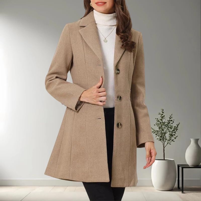 Generico Cappotto Di Lana per Donna Invernale Soprabito con Revers A Tacca Soprabito Monopetto In Lana Di Media Lunghezza Elegante Trench Invernale Da Donna Caldo Capospalla
