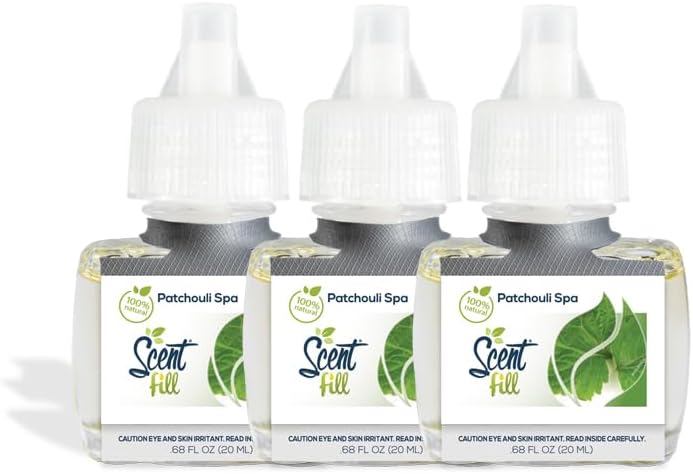 100% Natural Patchouli Spa Plug in Air Freshener, Scented Oil Refills, 3 Refills