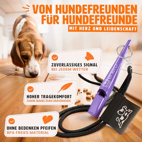 ENERO® Hundepfeife mit praktischem Umhängeband - Perfektes Hundezubehör mit genormter Frequenz - Ideal für Hundetraining - hörbar & weitreichend (Violett)