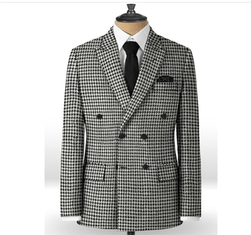 Men's Casual Houndstooth Blazer Double Breasted Peak Lapel Suit Jacket for Daily Business2