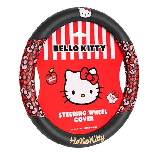 Hello Kitty Steering Wheel Cover Official Sanrio Car Steering Wheel Cover with Universal Size 14.5-15.5 Cute Black for Women Hello Kitty Car Accessories (Hello Kitty Bows)