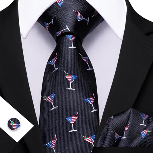 Image of Barry.Wang Man Tie Sets Skull Ties Animal Extra Long Necktie Silk Woven Handkerchief Cufflinks Festival Party Gift