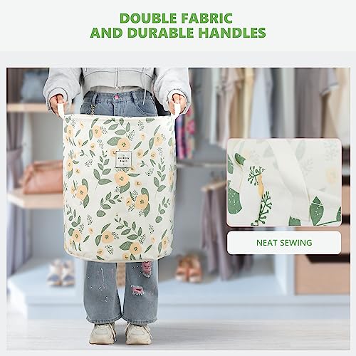 Image of Large Foldable Laundry Basket Organizer Holder portable tall collapsible laundry hamper nusery Storage Basket Bin with Handles Closure (Waterproof Lining, Floral Green Orange)