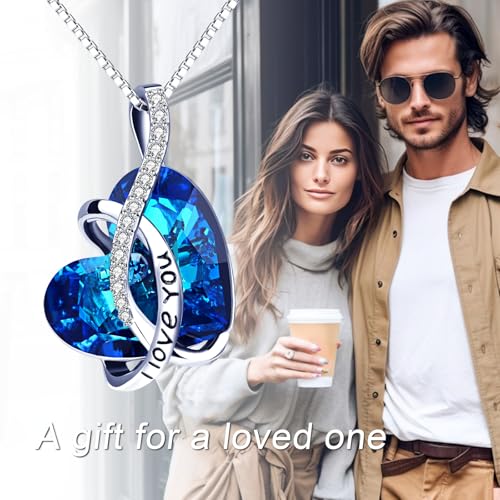 AOBOCO I Love You Sterling Silver 12 Birthstone Heart Pendant Necklace Embellished with Crystals from Austria, Mother's Day Anniversary Birthday Jewelry Christmas Gifts for Women Grandma Nana4