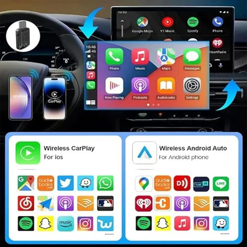Image of AUTO SNAP Wireless CarPlay Adapter for Factory Wired CarPlay Plug & Play USB Dongle, Fast Auto-Connect, Low Latency, Compact Design, Car Screens