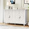 Artpower decorative sideboard buffet cabinet with 4 doors white accent storage cabinet with carved flower pattern wood credenza cabinet with storage for living room hallway dining room kitchen  urban country home decor