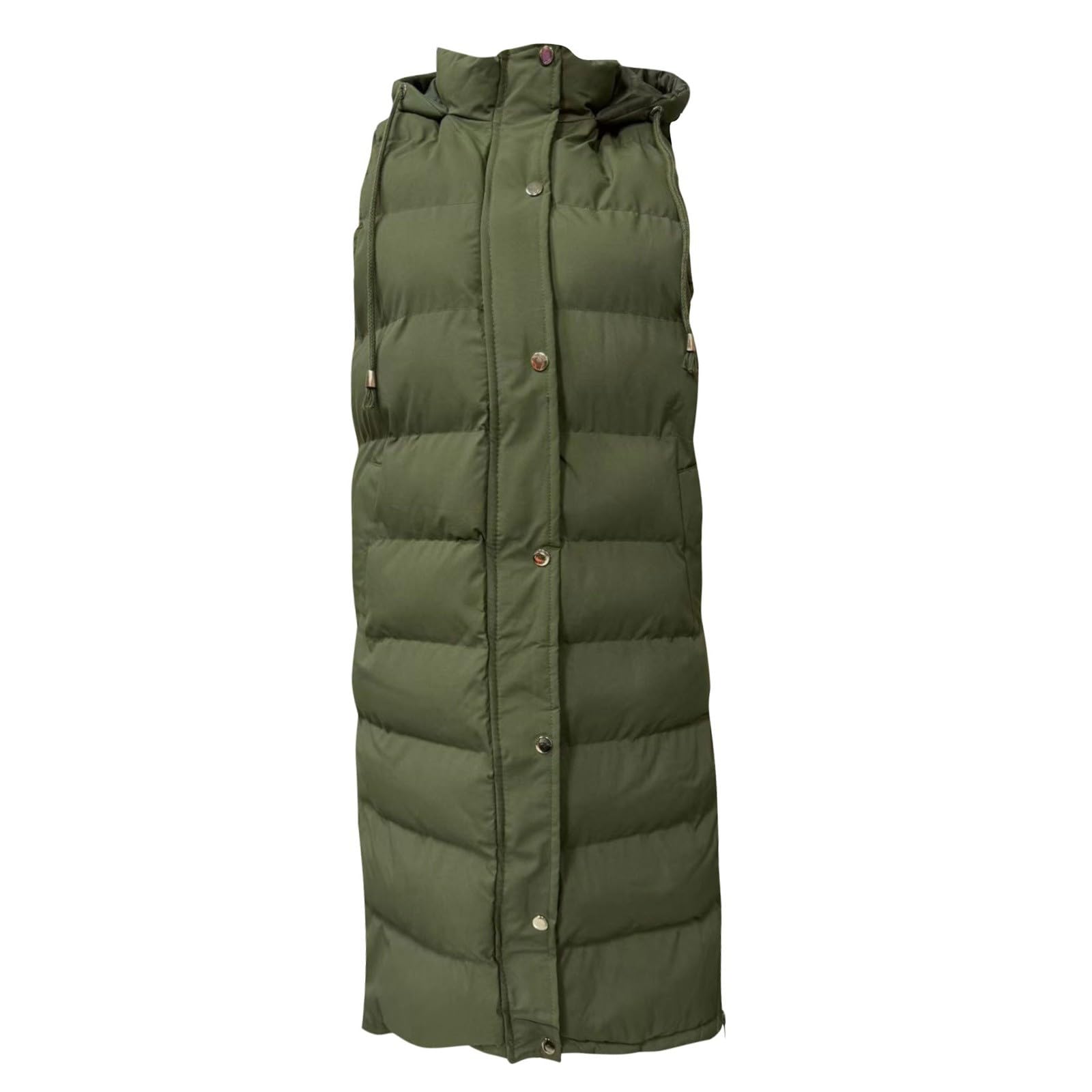 Chaleco largo sin mangas con cremallera para mujer, chaleco largo acolchado con capucha para mujer, chalecos gruesos de color sólido, chalecos clásicos de moda, cómodos y térmicos, chaquetas sin