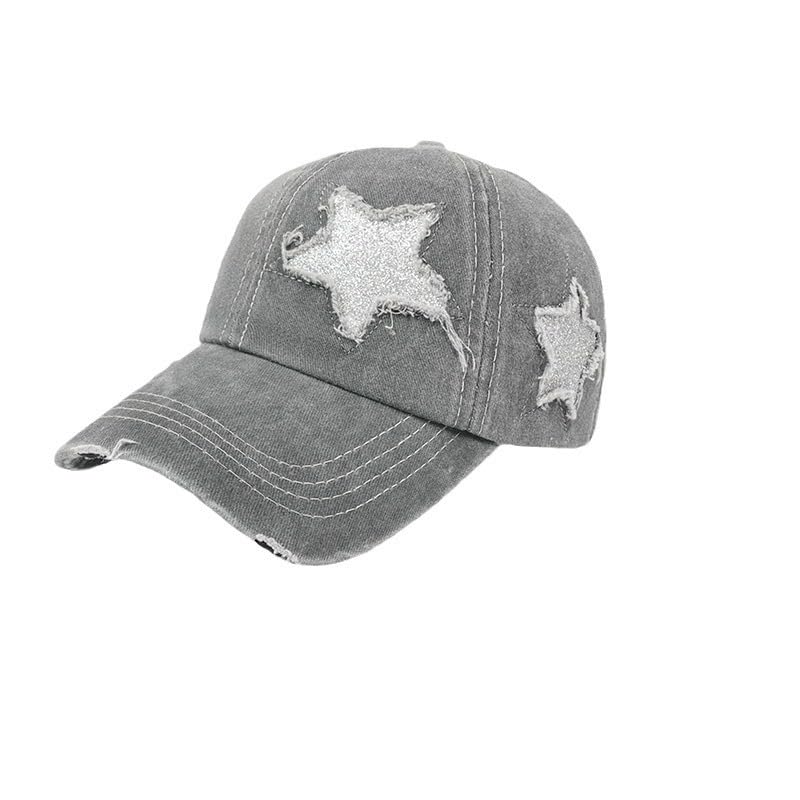 Image of Washed Scratch Frayed Baseball Cap Retro Adjustable with Five-Pointed Stars for Men Women Trucker Cap Unisex