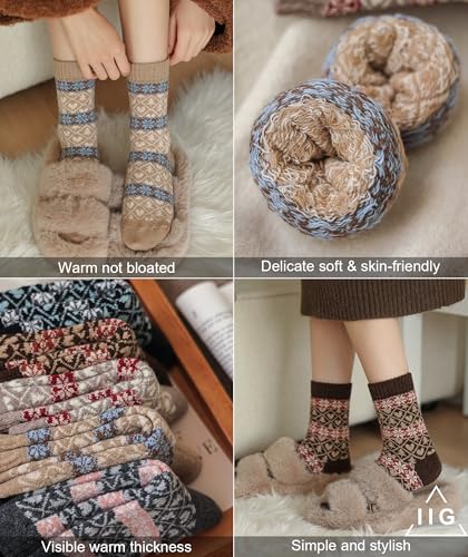 Image of IIG 5 Pairs Women's Vintage Style Thick Wool Warm Winter Crew Socks