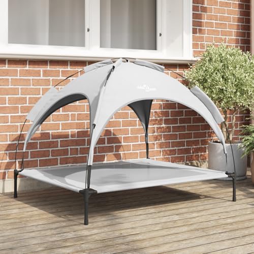 Teenpull Cama elevada para perros con techo desmontable, gris plata, XL, marco de acero, impermeable, transpirable, para perros medianos y grandes, tumbona de jardín para exteriores, refrescante
