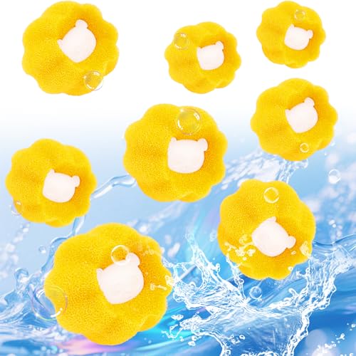 Tierhaarentferner Waschmaschine, 8er-Pack Fusselball für Waschmaschine, Wiederverwendbarer Anti fussel bälle Waschmaschine, Flusenfilter zum Entfernen von Tierhaaren und Flusen (Gelb)