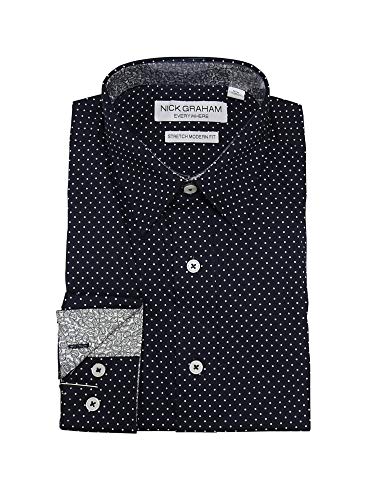 Nick Graham Mens L/S Stretch Modern Fit Button Down Shirt (X-Large, Navy)