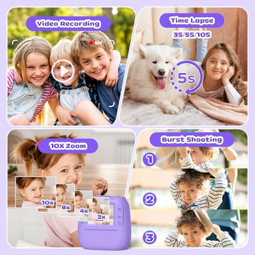 Hangrui Kids Camera Instant Print,2.4'' Instant Print Camera for Kids with 32GB Card & 3 Rolls Photo Paper, Selfie Children's Cameras Christmas Birthday Gifts for 3 4 5 6 7 8 9 Year Old Girls-Purple - Image 6