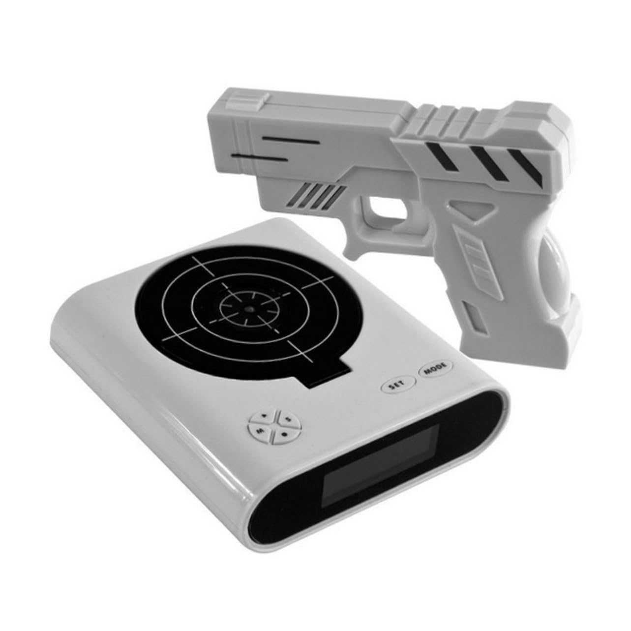 DECHOUS Large Display White Digital Alarm Clock Shooting Target Game Battery Operated No Batteries Included