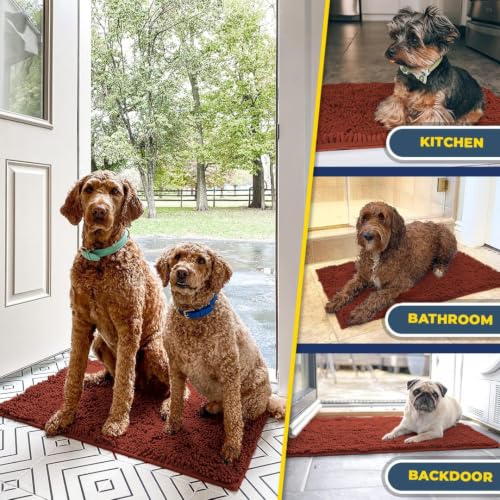 Image of Muddy Mat | Super Water Absorbent Door Mat Indoor, Microfiber Quick Dry Chenille Entryway Rug, Slip Resistant Front Door Mat, Indoor Mats for Entryway, Machine Washable Pet Rug, Brick Red 30 inch x 48 inch
