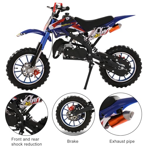 50cc Dirt Bike for Adults & Kids, Mini Bike Gas Powered Off Road Trail Bike with Speeds up to 40 MPH for Uphill and Off-Road Conditions, 2-Stroke, Blue, Medium, 14083092