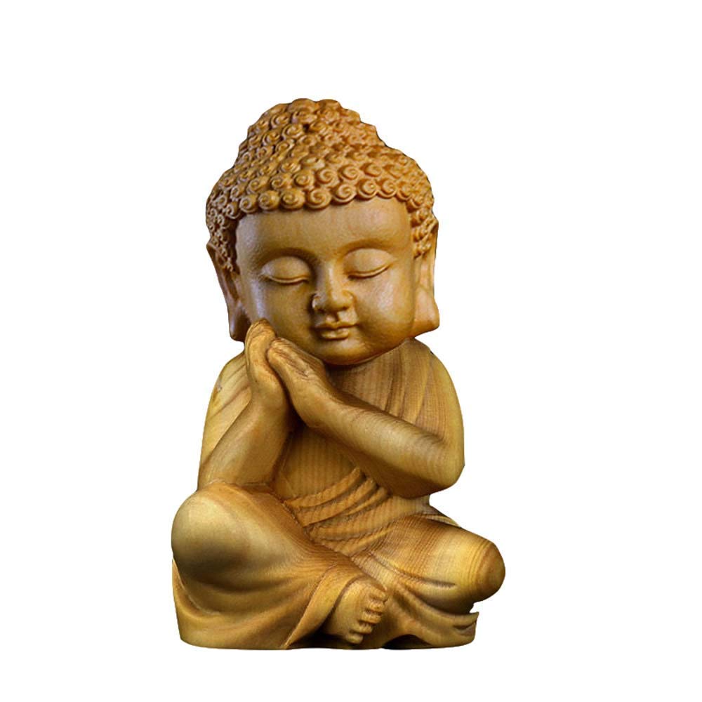 YNIYUJKL Feng Shui Ornaments Small Boxwood Sitting Buddha Statue,Wood Chinese Decor Figurine,Home And Office Sculpture,Hand Carved,C,C-A