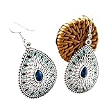WORLD GOBLINS Pendientes Hippies Mujer de Colores Largos. Llamativos, Boho Vintage. Pendientes Plata Divertidos. Colores. Aretes Originales Hechos en España (GOTA AZUL MORADÍ)